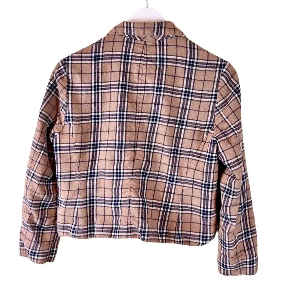 Vintage Pendleton‎ Tartan Tan Zip Blazer Jacket Petite